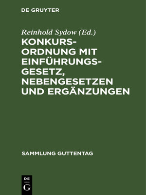 cover image of Konkursordnung mit Einführungsgesetz, Nebengesetzen und Ergänzungen
